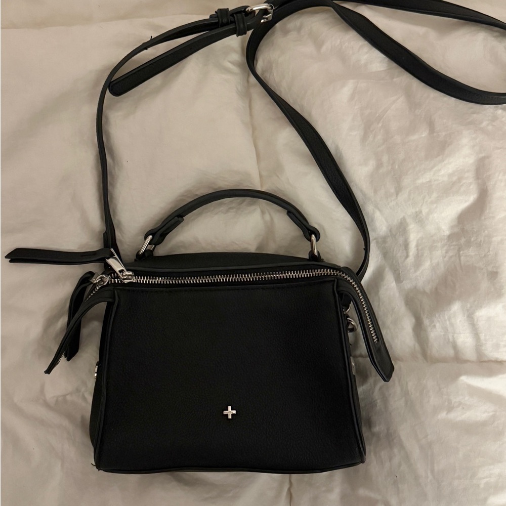 Black Textured Leather Crossbody Bag with Adjustable Strap